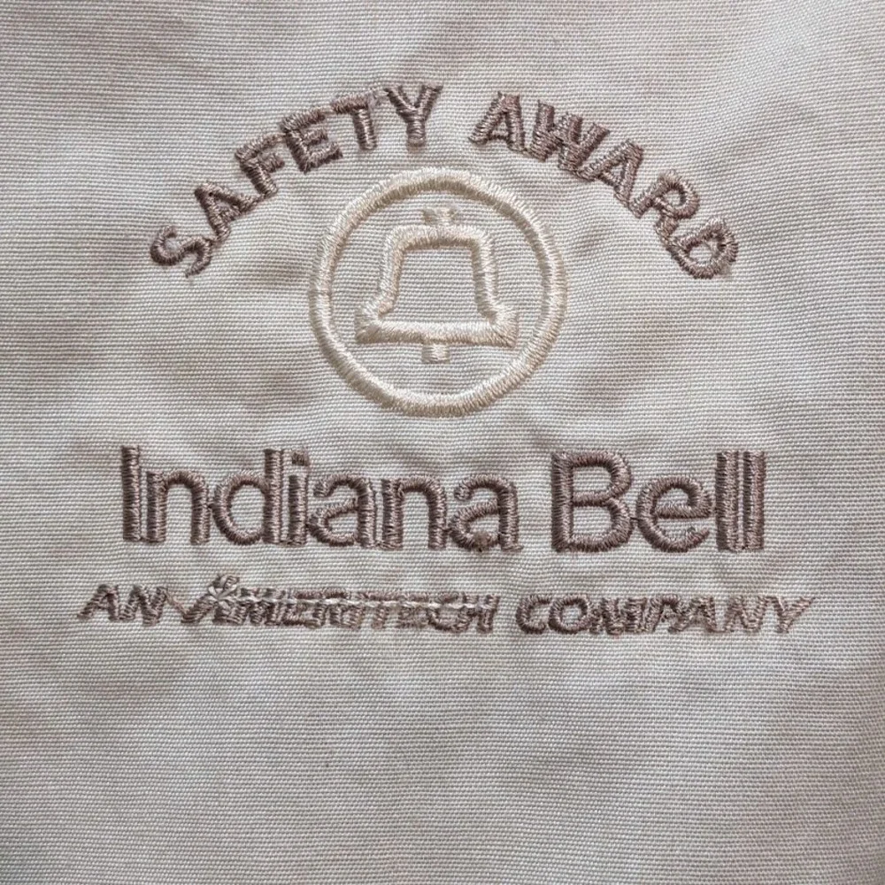 Vintage Swingster Indiana Bell Safety Award Bomber Jacket Cream Blue Unisex L